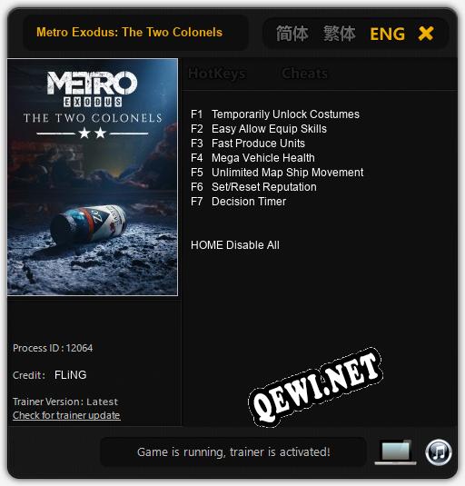 Metro Exodus: The Two Colonels: Трейнер +7 [v1.3]