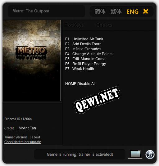 Трейнер для Metro: The Outpost [v1.0.5]