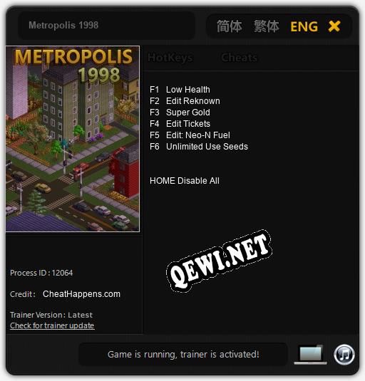 Трейнер для Metropolis 1998 [v1.0.8]