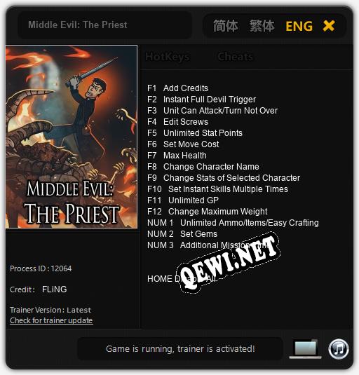 Трейнер для Middle Evil: The Priest [v1.0.9]