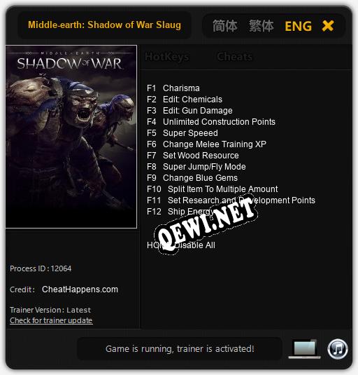 Middle-earth: Shadow of War Slaughter Tribe Nemesis Expansion: Читы, Трейнер +12 [CheatHappens.com]