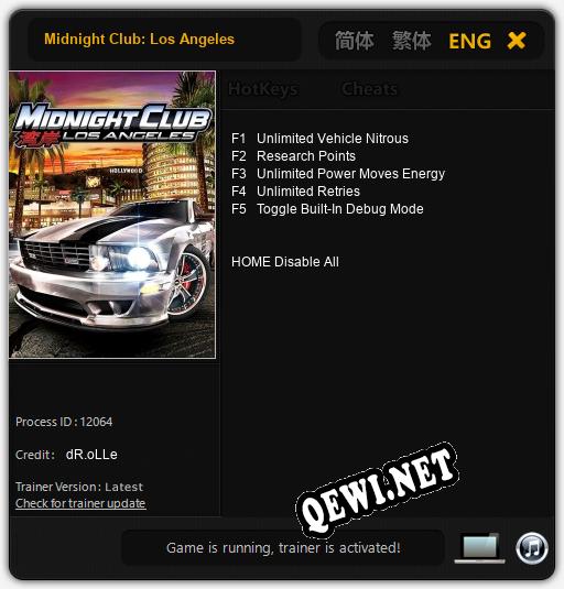 Midnight Club: Los Angeles: ТРЕЙНЕР И ЧИТЫ (V1.0.3)