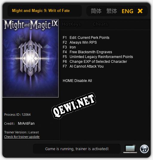 Трейнер для Might and Magic 9: Writ of Fate [v1.0.3]