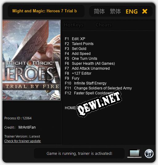 Трейнер для Might and Magic: Heroes 7 Trial by Fire [v1.0.3]