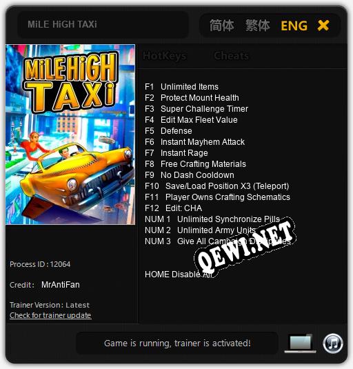 MiLE HiGH TAXi: ТРЕЙНЕР И ЧИТЫ (V1.0.60)