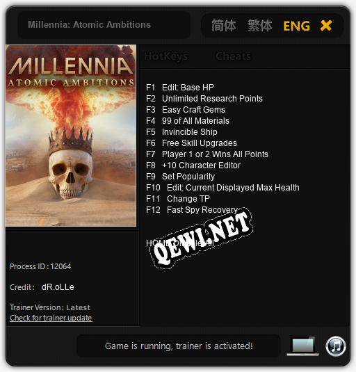 Трейнер для Millennia: Atomic Ambitions [v1.0.4]