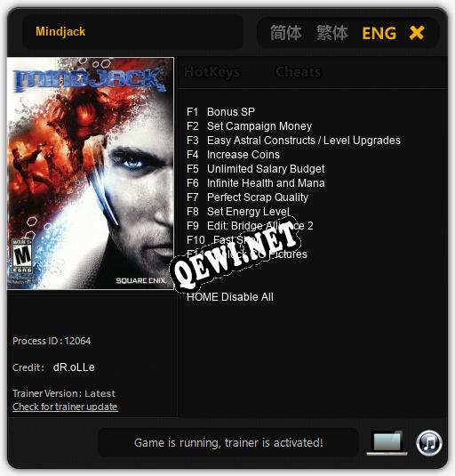 Трейнер для Mindjack [v1.0.7]