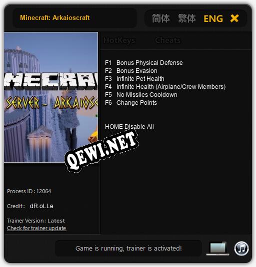 Трейнер для Minecraft: Arkaioscraft [v1.0.5]