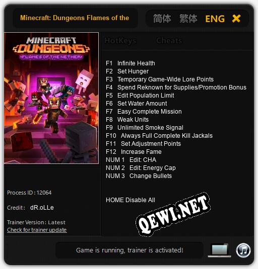 Трейнер для Minecraft: Dungeons Flames of the Nether [v1.0.6]