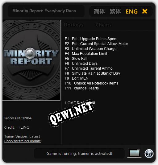 Minority Report: Everybody Runs: Читы, Трейнер +11 [FLiNG]