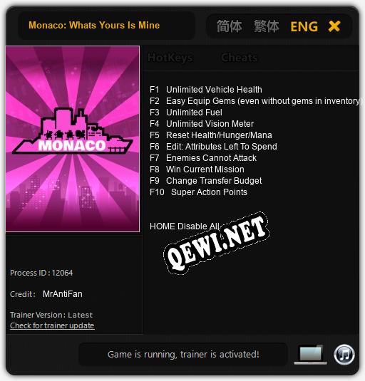 Monaco: Whats Yours Is Mine: Трейнер +10 [v1.8]