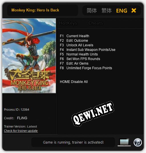 Трейнер для Monkey King: Hero Is Back [v1.0.7]