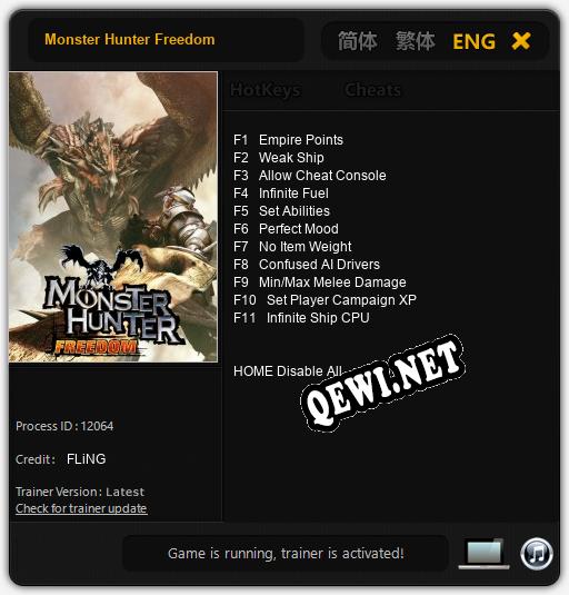 Monster Hunter Freedom: Читы, Трейнер +11 [FLiNG]