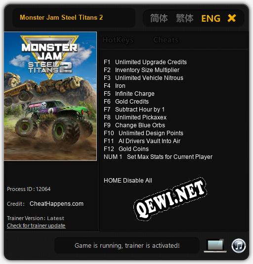 Monster Jam Steel Titans 2: Читы, Трейнер +13 [CheatHappens.com]