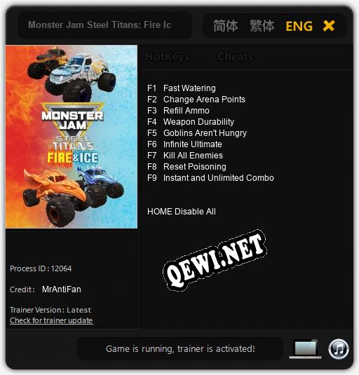 Monster Jam Steel Titans: Fire Ice: Трейнер +9 [v1.3]