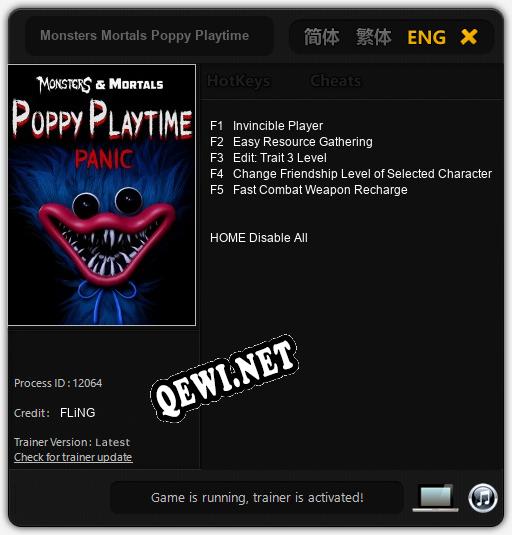 Трейнер для Monsters Mortals Poppy Playtime [v1.0.8]