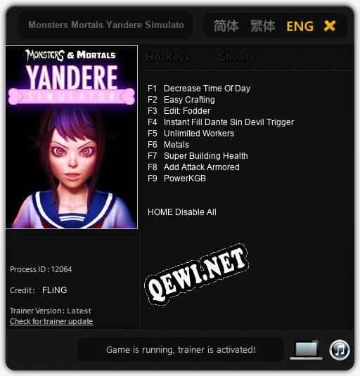 Monsters Mortals Yandere Simulator: Читы, Трейнер +9 [FLiNG]