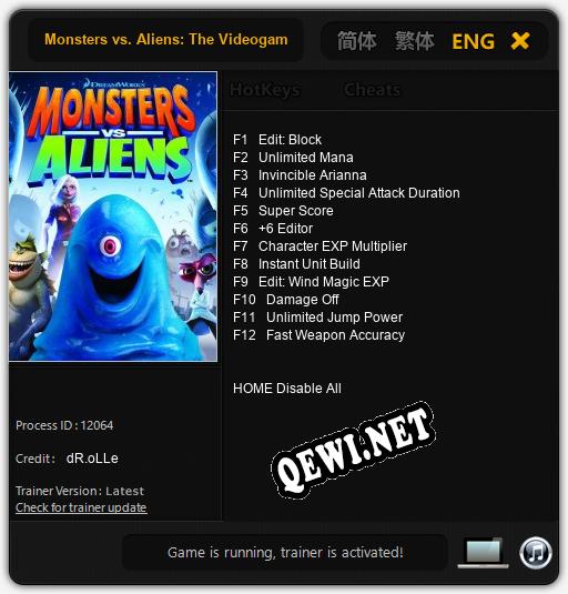 Monsters vs. Aliens: The Videogame: Читы, Трейнер +12 [dR.oLLe]
