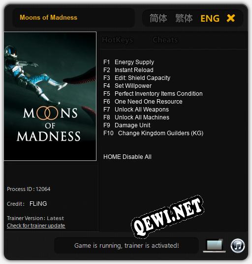Трейнер для Moons of Madness [v1.0.8]
