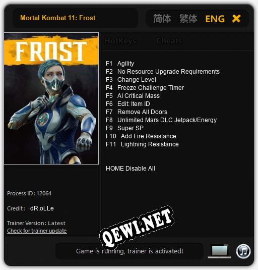 Mortal Kombat 11: Frost: ТРЕЙНЕР И ЧИТЫ (V1.0.57)