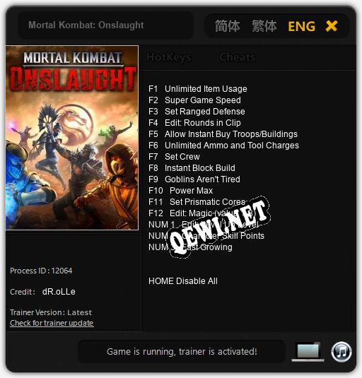 Mortal Kombat: Onslaught: Трейнер +15 [v1.1]