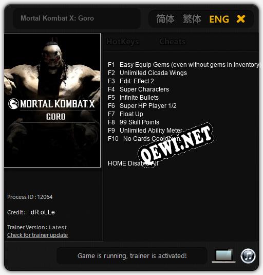 Трейнер для Mortal Kombat X: Goro [v1.0.7]