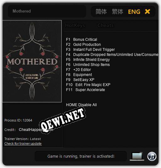 Mothered: Трейнер +11 [v1.8]
