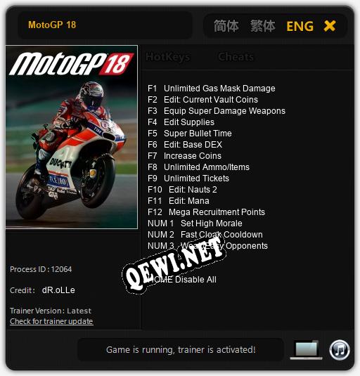 Трейнер для MotoGP 18 [v1.0.4]