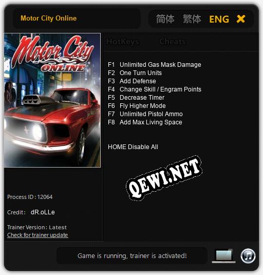 Motor City Online: Трейнер +8 [v1.2]