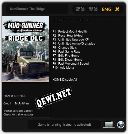 Трейнер для MudRunner The Ridge [v1.0.8]