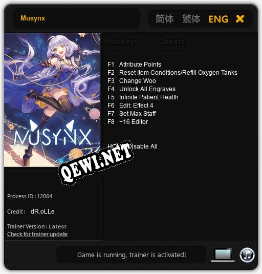 Musynx: Трейнер +8 [v1.6]