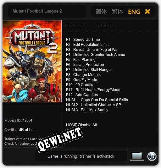 Mutant Football League 2: Читы, Трейнер +15 [dR.oLLe]