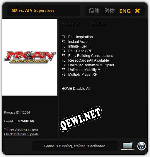 MX vs. ATV Supercross: Трейнер +12 [v1.8]