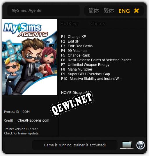 MySims: Agents: Читы, Трейнер +10 [CheatHappens.com]