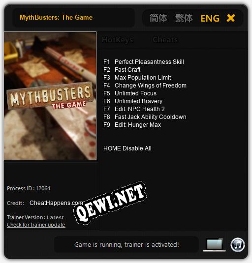 Трейнер для MythBusters: The Game [v1.0.4]
