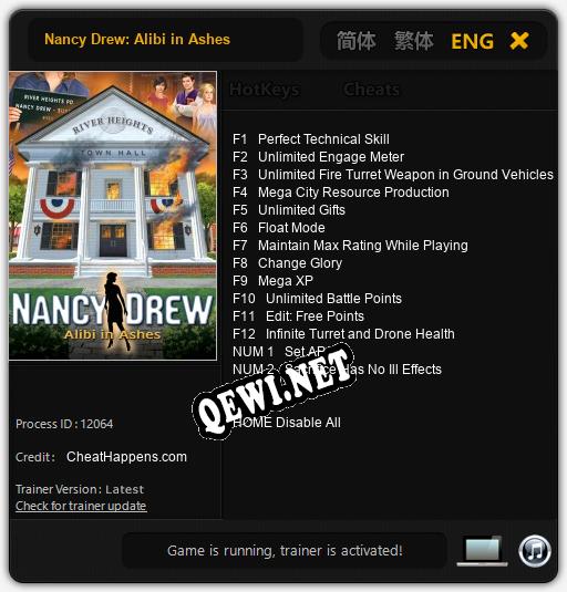 Трейнер для Nancy Drew: Alibi in Ashes [v1.0.6]