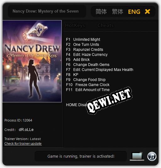 Трейнер для Nancy Drew: Mystery of the Seven Keys [v1.0.2]