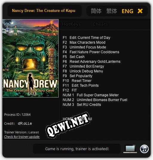 Nancy Drew: The Creature of Kapu Cave: Трейнер +15 [v1.9]