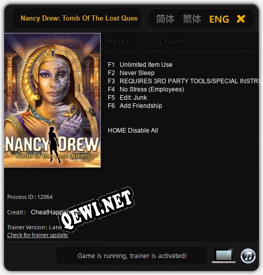 Nancy Drew: Tomb Of The Lost Queen: ТРЕЙНЕР И ЧИТЫ (V1.0.55)