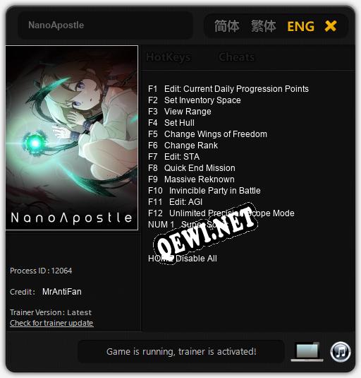 Трейнер для NanoApostle [v1.0.6]