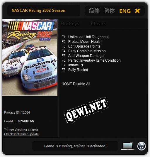 Трейнер для NASCAR Racing 2002 Season [v1.0.6]