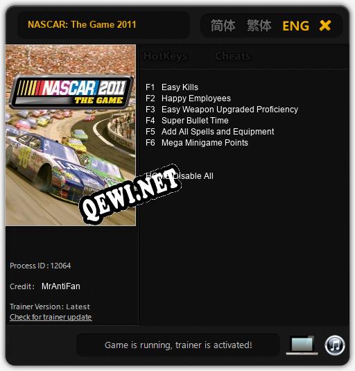 Трейнер для NASCAR: The Game 2011 [v1.0.2]