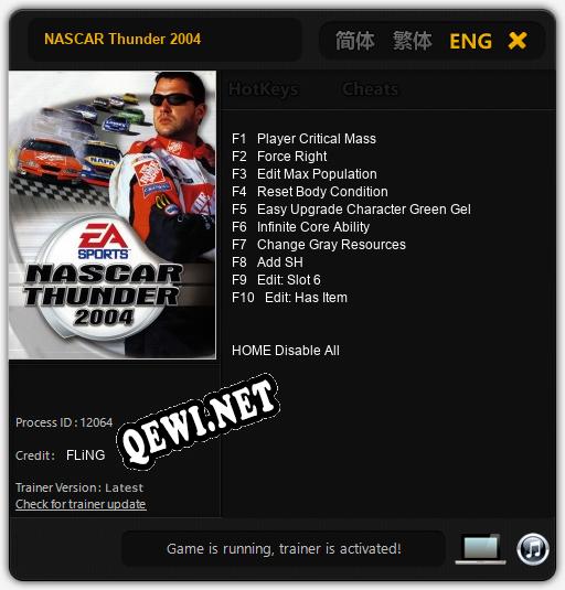 NASCAR Thunder 2004: Читы, Трейнер +10 [FLiNG]