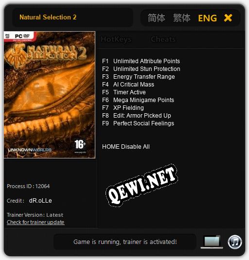 Трейнер для Natural Selection 2 [v1.0.7]