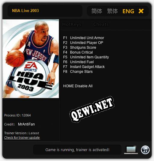 NBA Live 2003: Читы, Трейнер +8 [MrAntiFan]