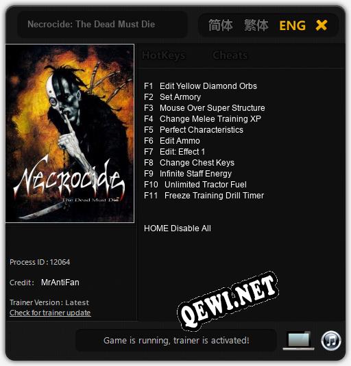 Necrocide: The Dead Must Die: Трейнер +11 [v1.3]