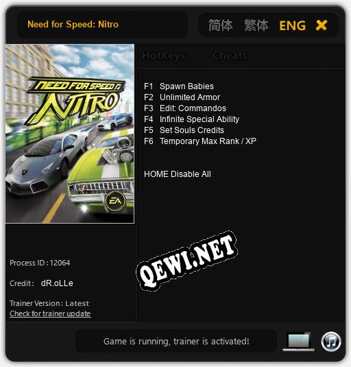 Трейнер для Need for Speed: Nitro [v1.0.8]