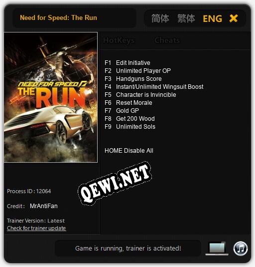 Need for Speed: The Run: ТРЕЙНЕР И ЧИТЫ (V1.0.2)