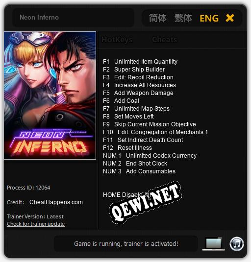 Трейнер для Neon Inferno [v1.0.3]