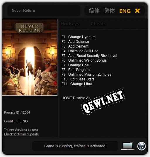 Never Return: Трейнер +11 [v1.3]
